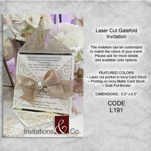 Laser Cut invitation, ivory cardstock, Ivory Matte, Gold foil