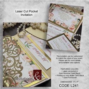 Pocketfold invitation, gold, laser cut