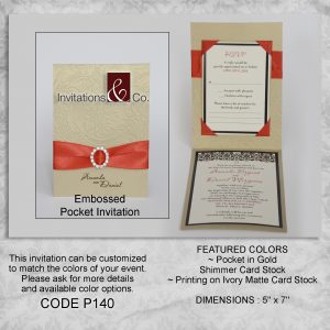 Pocketfold invitation, red, coral, folded