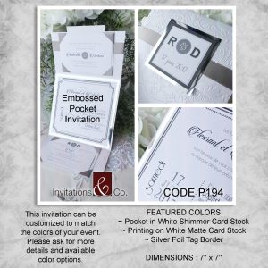 Pocketfold invitation, silver, embossed, folded