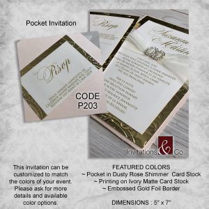 Pocketfold invitation, embossed, rose gold, foil, folded