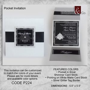 Pocketfold invitation, shimmer, white, silver, matte, folded