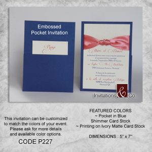 Pocketfold invitation, blue, ivory matte, blue shimmer, folded