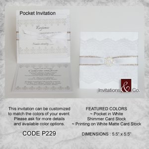 Pocketfold invitation, white shimmer, folded