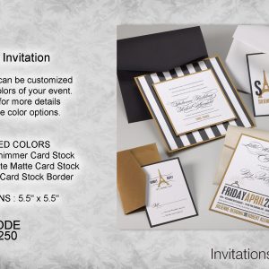 Pocketfold invitation, black, opal, shimmer, gold shimmer, folded