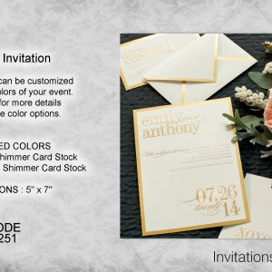 Pocketfold invitation, white, shimmer, pocket, gold foil, folded