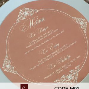 menu cards, food, circular menu, pink, floral