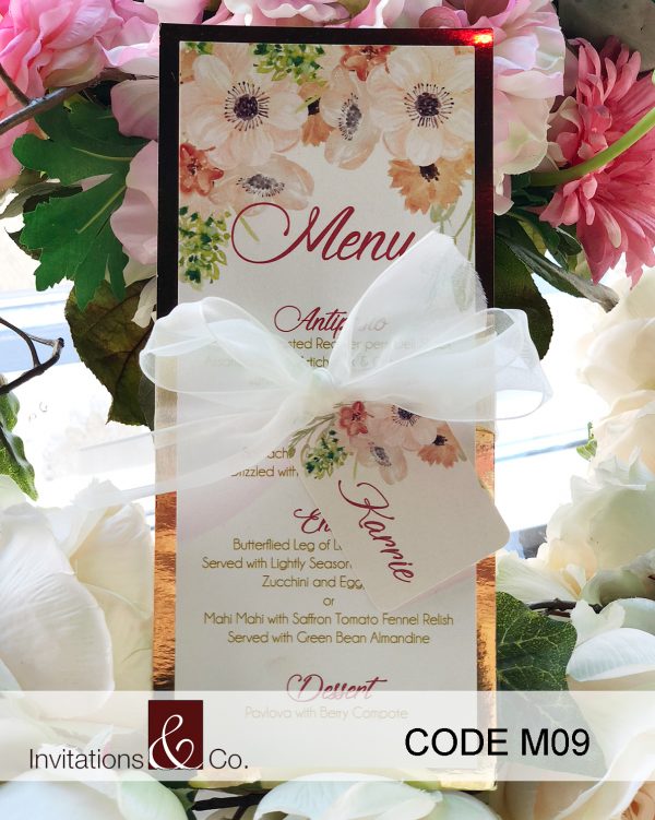 menu cards, food, floral, vertical, tag,