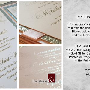 Classic invitations, cards, dusty rose, gold glitter, ivory linen, hot foil