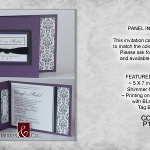Classic invitations, cards, violet, shimmer, matte white, black opal, tag, floral