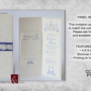 Classic invitations, cards, 4x9, ivory, shimmer, ivory stock, blue