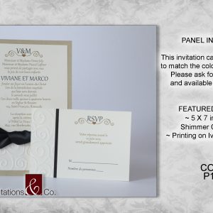 Classic invitations, cards, 4x9, ivory, shimmer, gold, ivory card, bow, navy