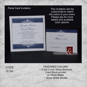 Classic invitations, cards, white shimmer, card stock, silver glitter, blue, navy