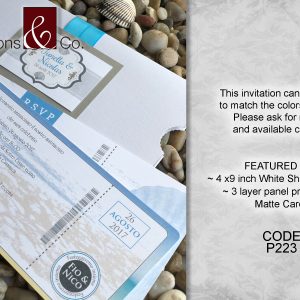 Classic invitations, cards, 4x9, white shimmer, card stock, 3 layer, matte, destination, blue