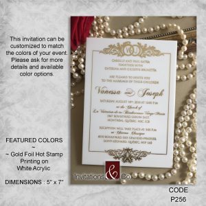 Classic invitations, cards, 5x7, shimmer, gold foil, hot stamp, white acrylic