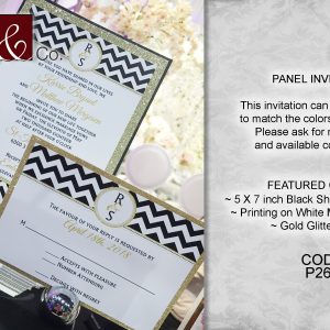 Classic invitations, cards, panel, black shimmer, white matte, gold glitter
