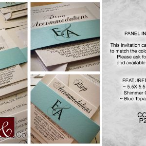 Classic invitations, cards, 5.5x5.5, panel, shimmer, blue, topaz, belly band