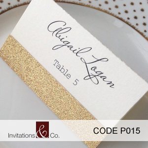 place cards, gold, folded, tent cards, glitter, shimmer