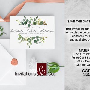 Save the date, cards, white pearl, shimmer, kraft, flowers, copper wax
