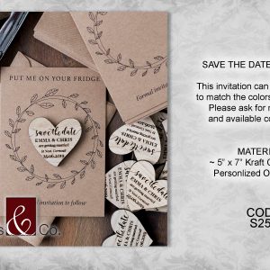 Save the date, cards, kraft, oak magnet, heart, floral