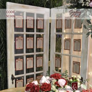 seating charts, floral, gold, rustic door