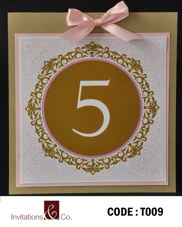 table numbers, square, gold, pink