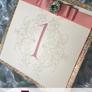table number, pink, coral, glitter, bow