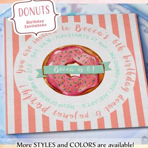 birthday, invite, girl, donuts, pink