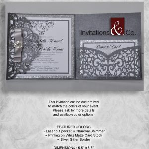Pocketfold invitation, grey, laser cut
