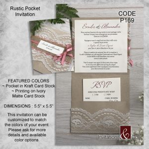 Pocketfold invitation, white, brown, linen, folded