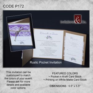 Pocketfold invitation, purple, linen, floral, folded