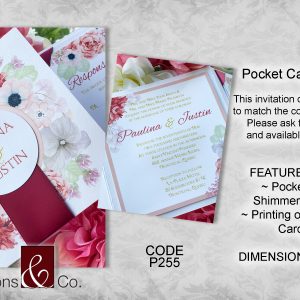 Pocketfold invitation, rose, pink, flowers, shimmer