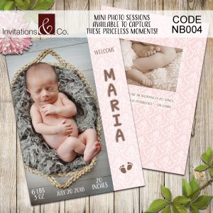 birth, announcements, card, pink, girl
